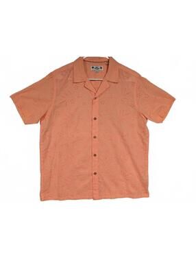 Free Planet Embroidered Floral Eyelet Camp Shirt Peach Short Sleeve Mens Small